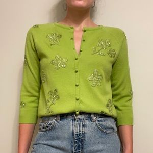 Bright Green Flower Sweater